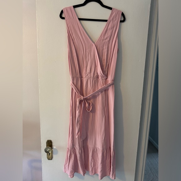 Caralyn Mirand by the Drop Pink Nectar Cross-Front Belted Midi Dress (Size L) - Picture 1 of 4